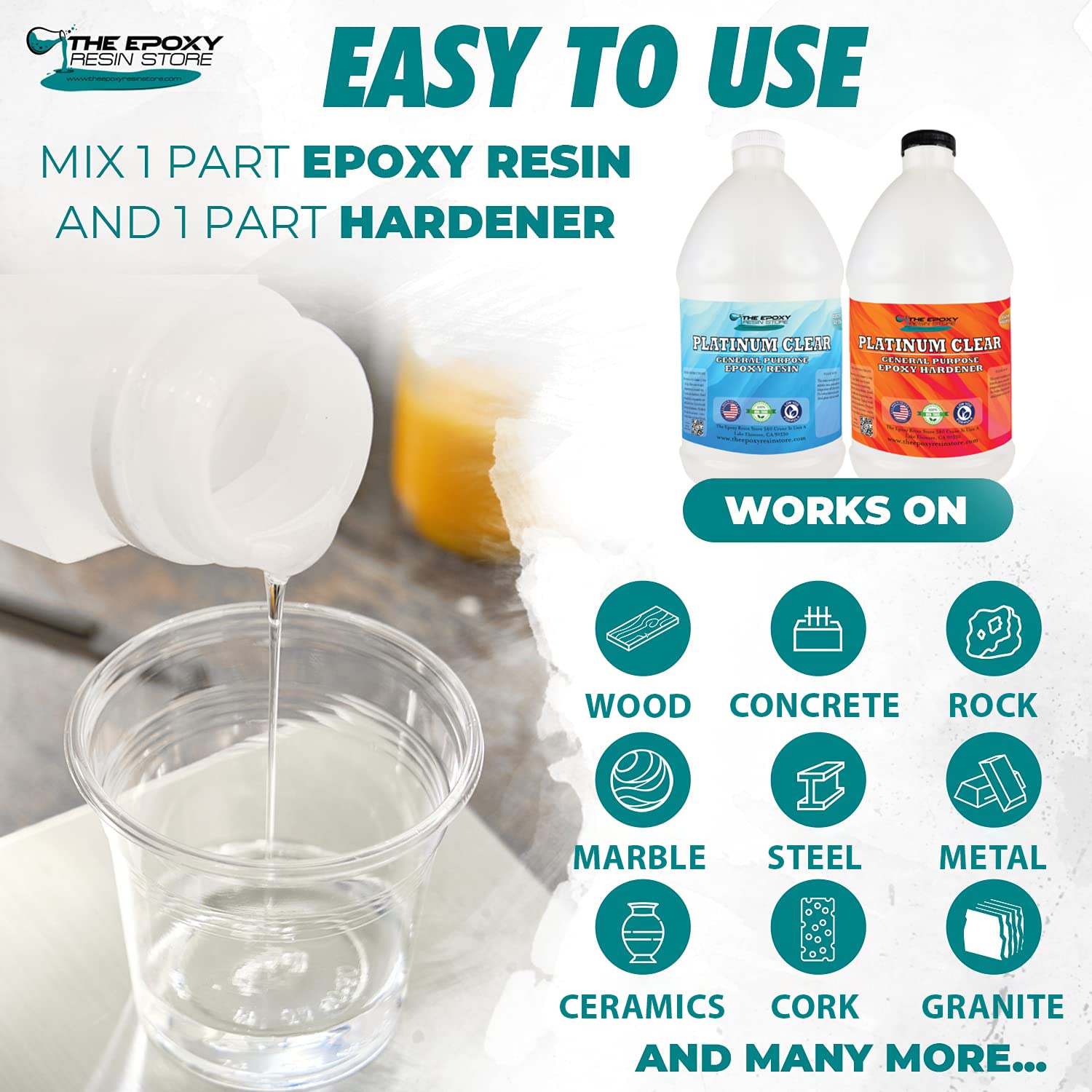 Clear, 2 Part Epoxy Resin Kit, for Tabletops, Composite, Construction, Arts & Crafts - 2 Gallon Kit The Epoxy Resin Store