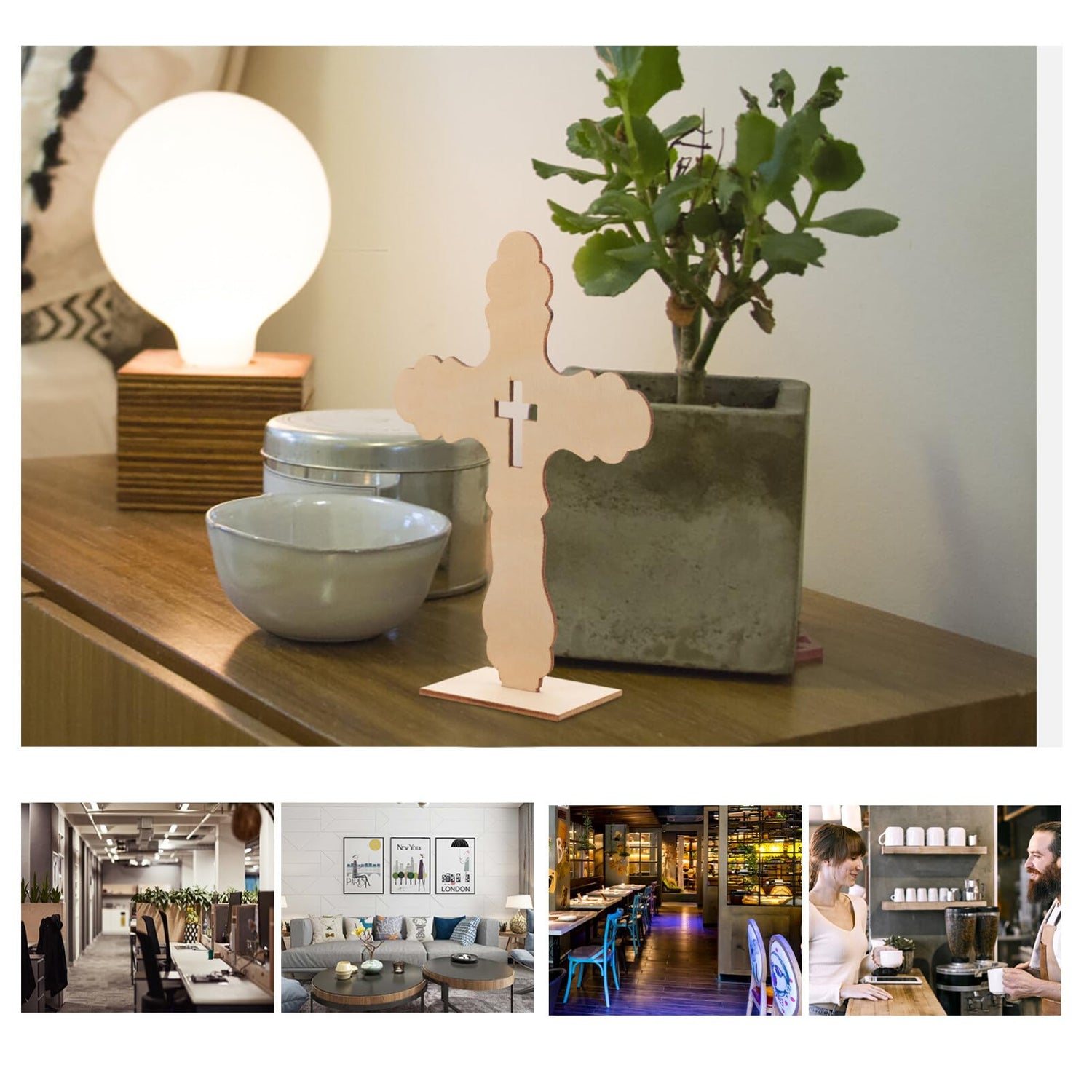 KALLORY Unfinished Wood Crosses with Stand, 10pcs Wood Standing Christian Cross Religious Jesus Cross Tabletop Altar Cross Figurine for Crucifix KALLORY