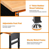 Betterhood 60" Heavy-Duty Adjustable Workbench for Garage, Rubber Wood Shop Table W/Double Pegboards & Drawer,Hardwood Workstation Weight Capacity Betterhood
