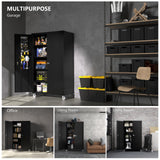 VINGLI Upgraded 72" Tall & Wide Metal Storage Cabinet with Pegboards in Doors and 4 Adjustable Shelves, Black Garage Cabinet and Storage System with VINGLI