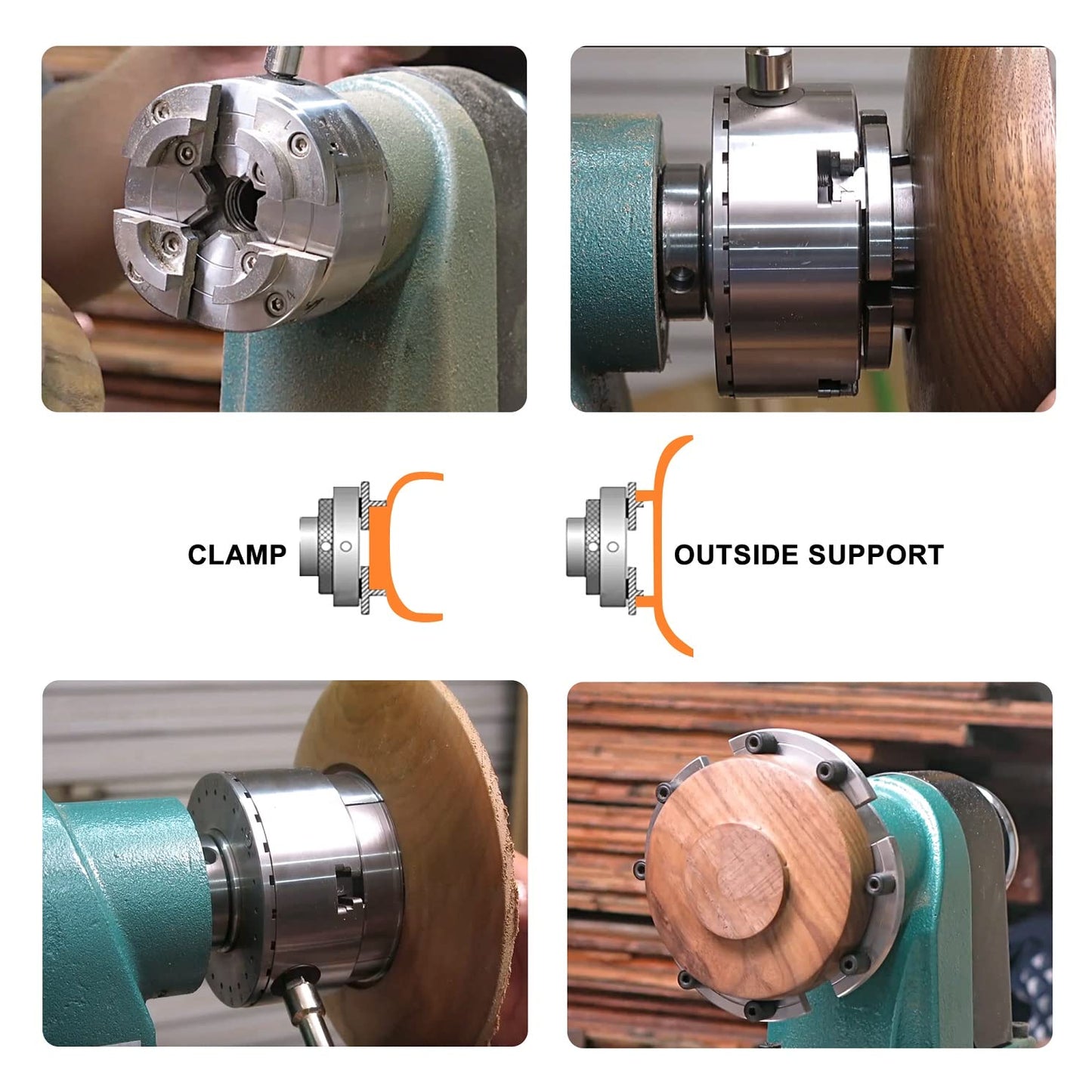 Wood Lathe Chuck Set 1" x 8 tpi， 4 inch 4 jaw self-Centering Woodturning Chuck for Lathe - WoodArtSupply