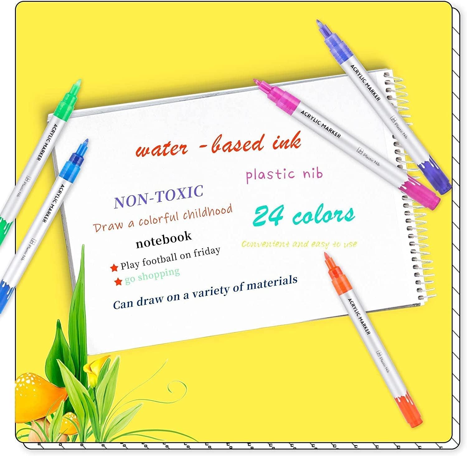 24 Colors Acrylic Paint Pens Paint Markers, 0.7Mm Extra Fine Tip, Acrylic Paint Pens for Rock Painting - WoodArtSupply