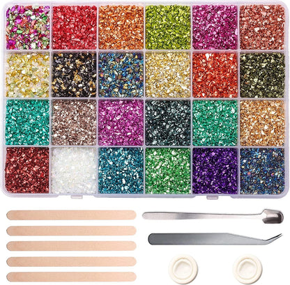 Crushed Glass Chips Kit, 24 Colors Irregular Metallic Chip Broken Glass Sprinkles Chunky Glitter for Nail Art,Painting,Diy Resin Mold,Phone Case Making,Jewelry Making and Decoration - WoodArtSupply