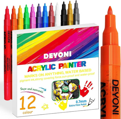 0.7Mm 12 Colors Acrylic Paint Art pens,Extra Fine Paint Pens Acrylic Markers Canvas - WoodArtSupply