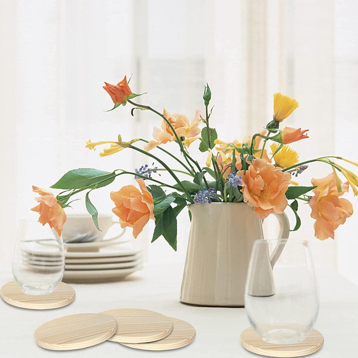 14Pcs Unfinished Wood Coasters, 4 Inch round Blank Wooden Coasters for Crafts with Non-Slip Silicon Dots WoodArtSupply