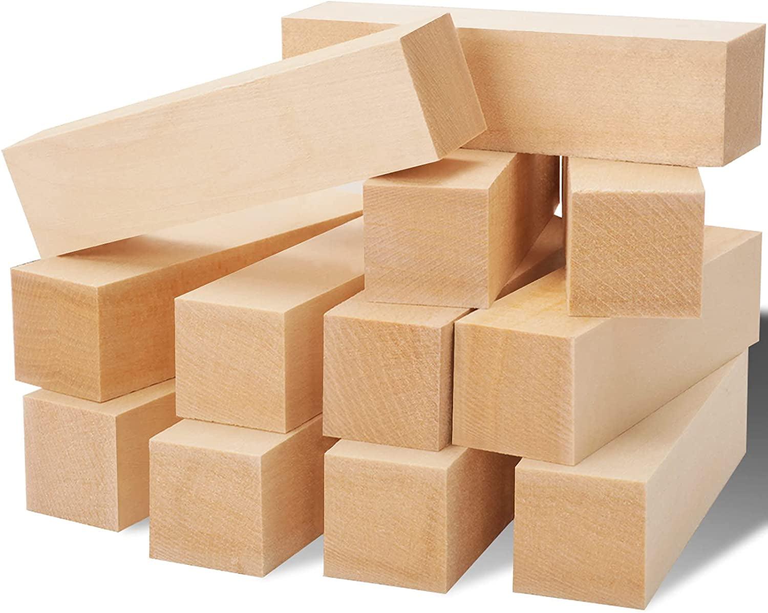 12 Pack Unfinished Basswood Carving Blocks Kit, Rectangular Wooden Blocks - WoodArtSupply