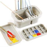 Multi-Use Paint Brush Basin with Brushes Holder,Washer,Trays,Palette Box-Artist Cleaner Cup for Watercolor Oil Acrylic Gouache Painting with Lid WoodArtSupply