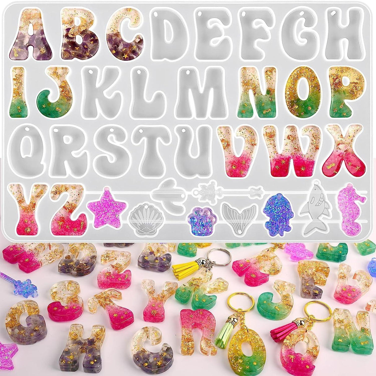 Alphabet Resin Mold, Reversed Alphabet Silicone Molds with Holes for Epoxy, Letter Molds for Resin DIY Keychain Jewelry Pendant WoodArtSupply