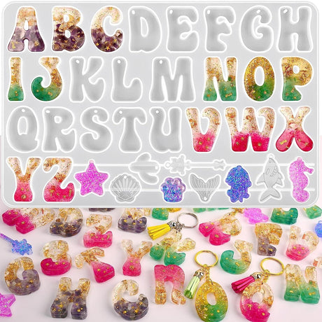 Alphabet Resin Mold, Reversed Alphabet Silicone Molds with Holes for Epoxy, Letter Molds for Resin DIY Keychain Jewelry Pendant WoodArtSupply