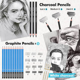 73 Drawing Set Sketching Kit,Pro Art Sketch Supplies with Sketchbook,Tutorial,Graphite,Colored WoodArtSupply