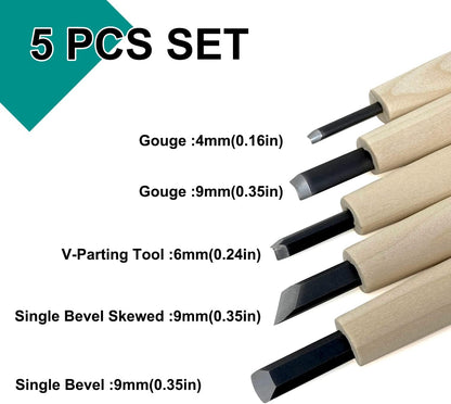 Japanese Wood Carving Tools 5PCS Set for Wood Working - Sharpness and Durability - Made in Japan