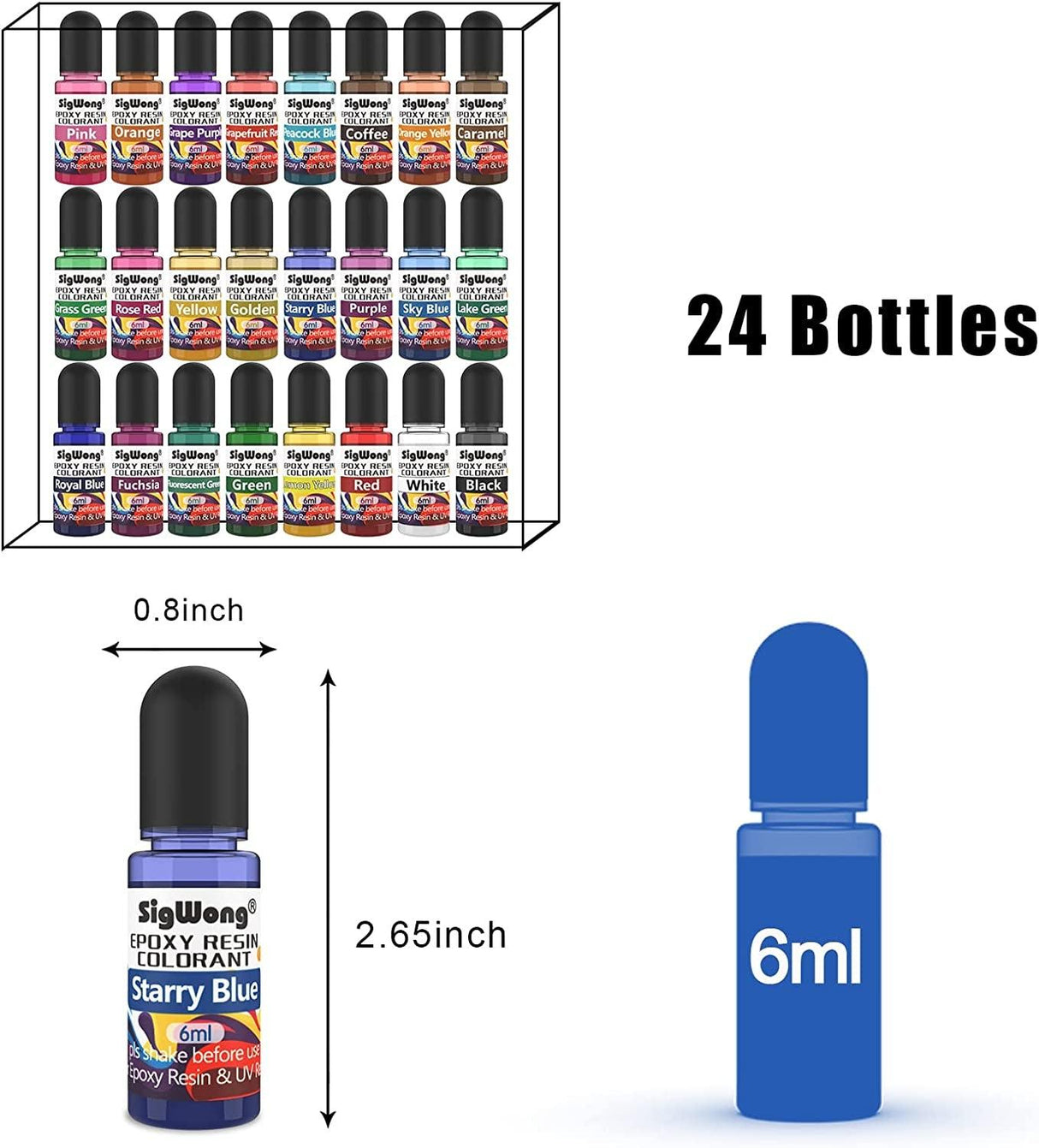 Epoxy Resin Pigment - 24 Colors Liquid Translucent Epoxy Resin Colorant, Highly Concentrated Dye for DIY Jewelry Making, Paint, Craft - 6Ml Each, WoodArtSupply