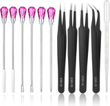 11 Pcs Silicone Resin Mold Tools Set Stirring Needle Spoon Tool Tweezers Precision Kit, Anti-Static Electronics Tweezers Set for Resin Art WoodArtSupply