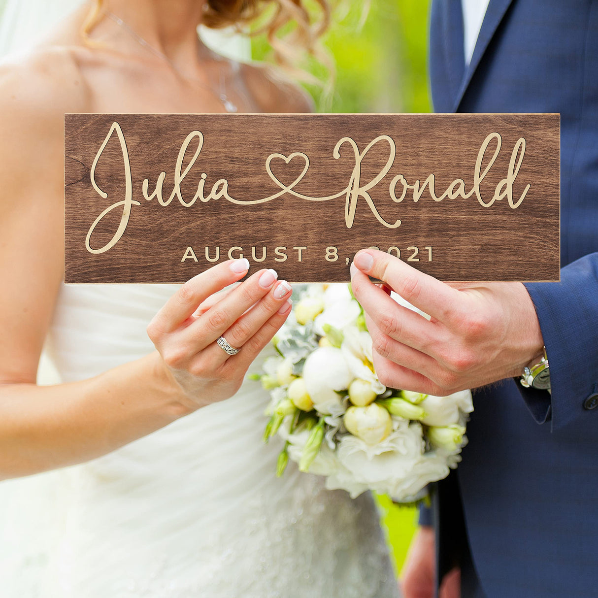 Personalized Wedding Sign, Custom Wood Family Established Sign w/Names & Dates, 15'' X 6'' - 9 Designs W/ 5 Wood Colors, Wedding Plaque for Ceremony, Personalization Lab