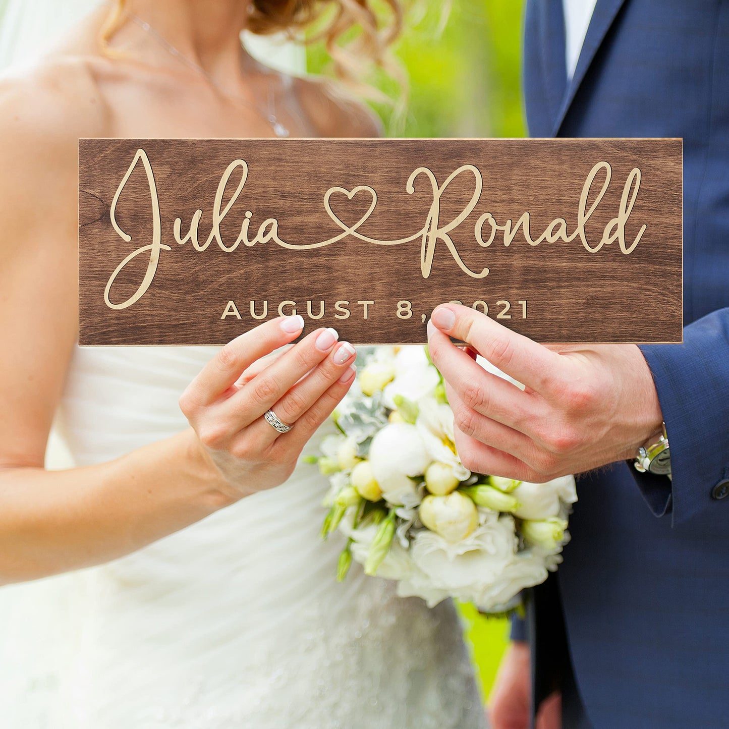 Personalized Wedding Sign, Custom Wood Family Established Sign w/Names & Dates, 15'' X 6'' - 9 Designs W/ 5 Wood Colors, Wedding Plaque for Ceremony, - WoodArtSupply