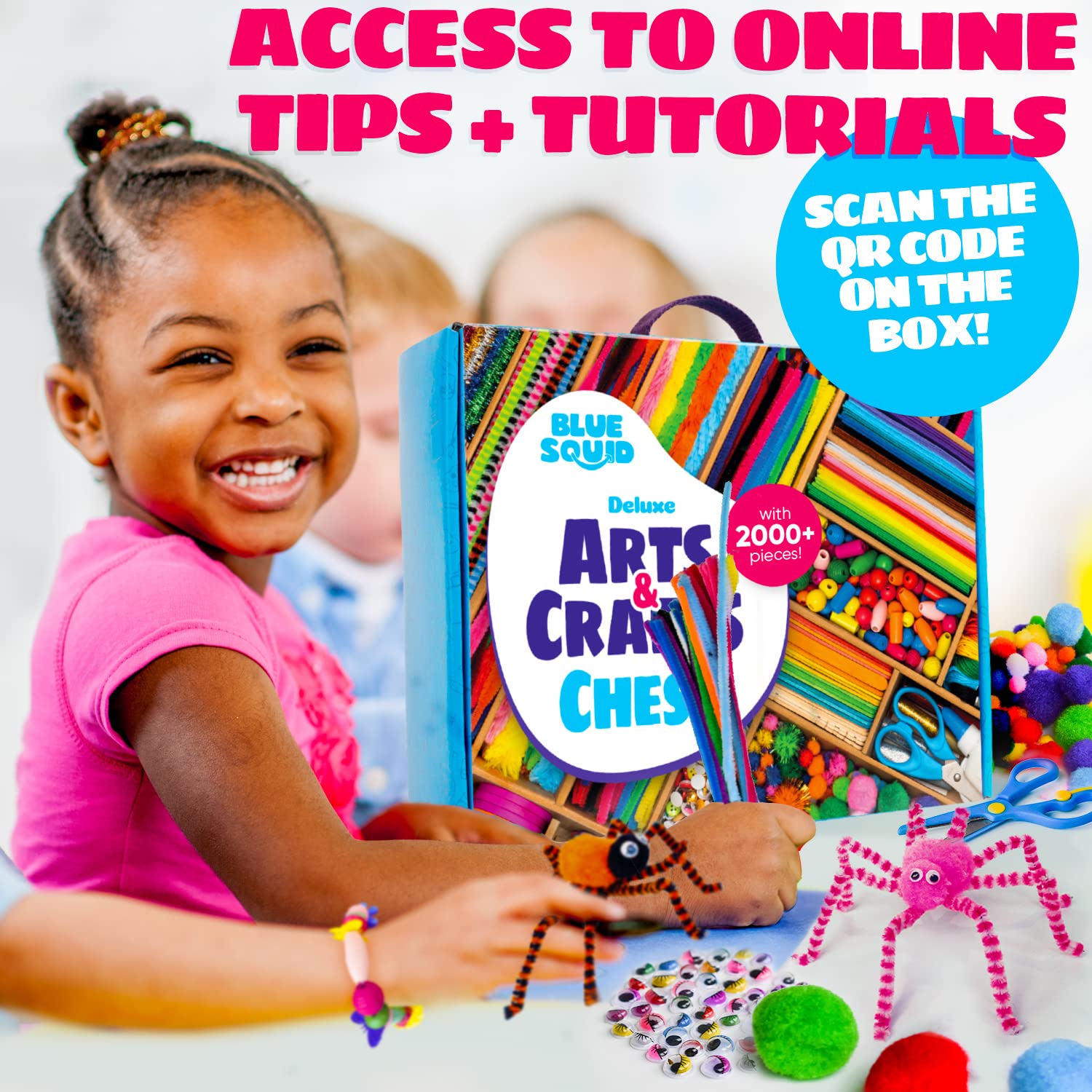 Blue Squid Arts and Craft Supplies for Kids - 3000+pcs Deluxe Craft Chest, Giant Arts and Crafts Kit, Craft Box of Art Supplies for Kids, Kids Craft Blue Squid