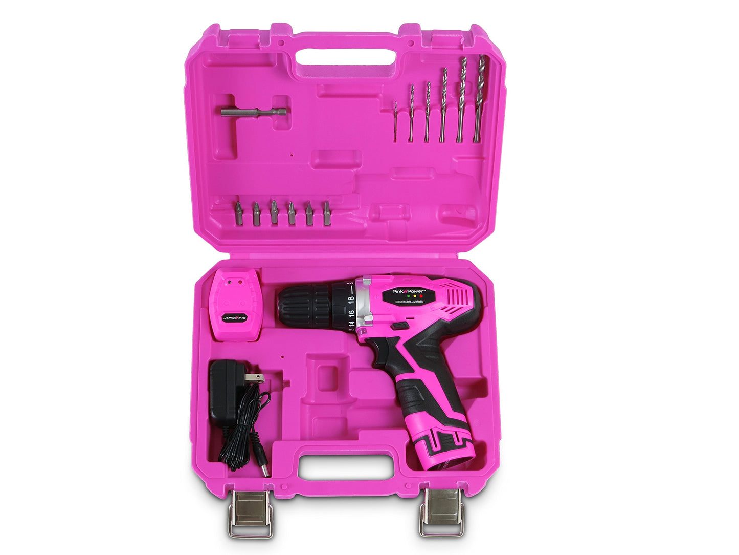 Pink Power Pink Drill Set for Women - 12V Li-Ion Pink Cordless Drill Driver Tool Kit for Women - Electric Screwdriver with Case, Battery, Charger and