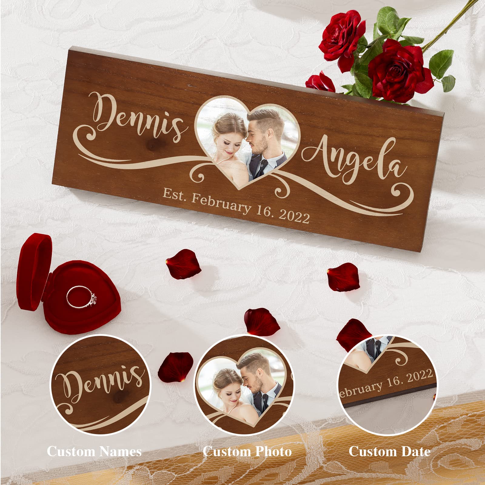 DPDP Personalized Wedding Gifts, Custom Wood Sign with Name Date Picture, Bridal Shower Gifts for Bride and Groom, Weeding Shower Gifts, Gifts for - WoodArtSupply