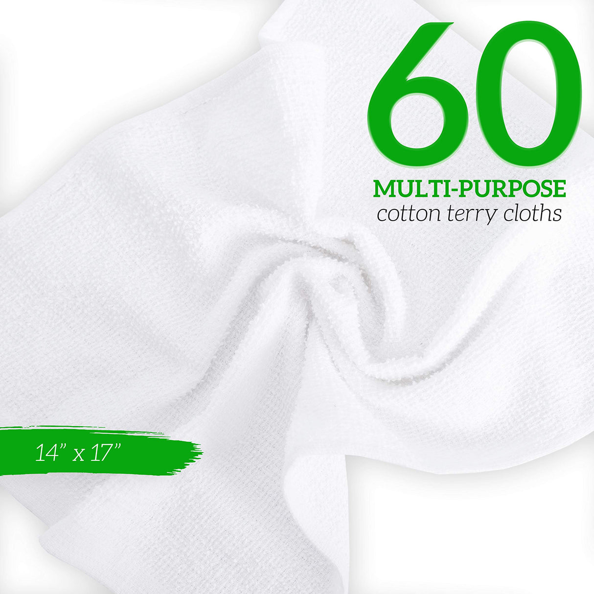 GREEN LIFESTYLE Terry Towels, White Rags, Bar Towels 100% Cotton Absorbent and Durable, Multipurpose Cleaning Rags, Cotton Cleaning Rags, Kitchen GREEN LIFESTYLE