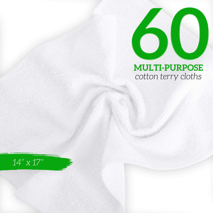 GREEN LIFESTYLE Terry Towels, White Rags, Bar Towels 100% Cotton Absorbent and Durable, Multipurpose Cleaning Rags, Cotton Cleaning Rags, Kitchen - WoodArtSupply