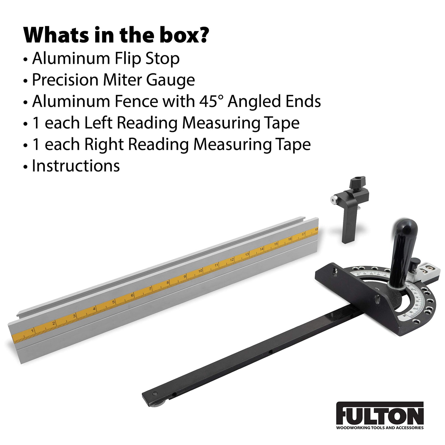 Fulton Precision Miter Gauge with Aluminum Miter Fence with 45 degree Angled Ends for Maximum Stock Support and a Repetitive Cut Flip Stop Fulton