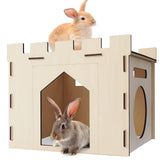 HIIMALEX Sturdy Bunny House with Spacious Perch Hidey Detachable Playhouse for Rabbit Hideout Castle Tower Toys for Indoor Bunnies Guinea Pig Hamster HIIMALEX
