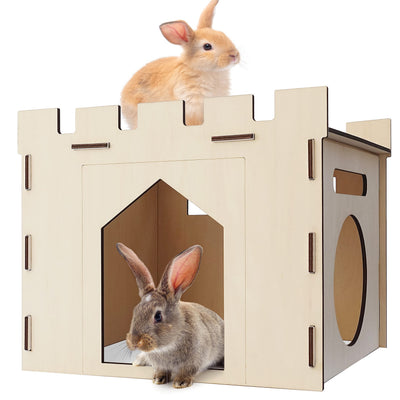 HIIMALEX Sturdy Bunny House with Spacious Perch Hidey Detachable Playhouse for Rabbit Hideout Castle Tower Toys for Indoor Bunnies Guinea Pig Hamster