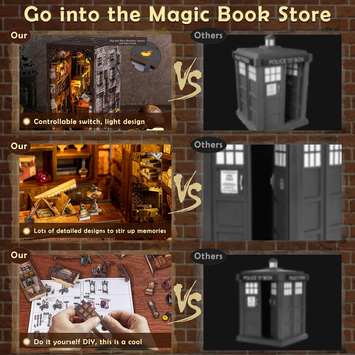 Wimlade DIY Book Nook Kit, Miniature Book Nook kit, Wooden 3D Puzzle Bookend Bookshelf Insert Decor, Halloween/Christmas Decorations/Gifts for Adults Wimlade