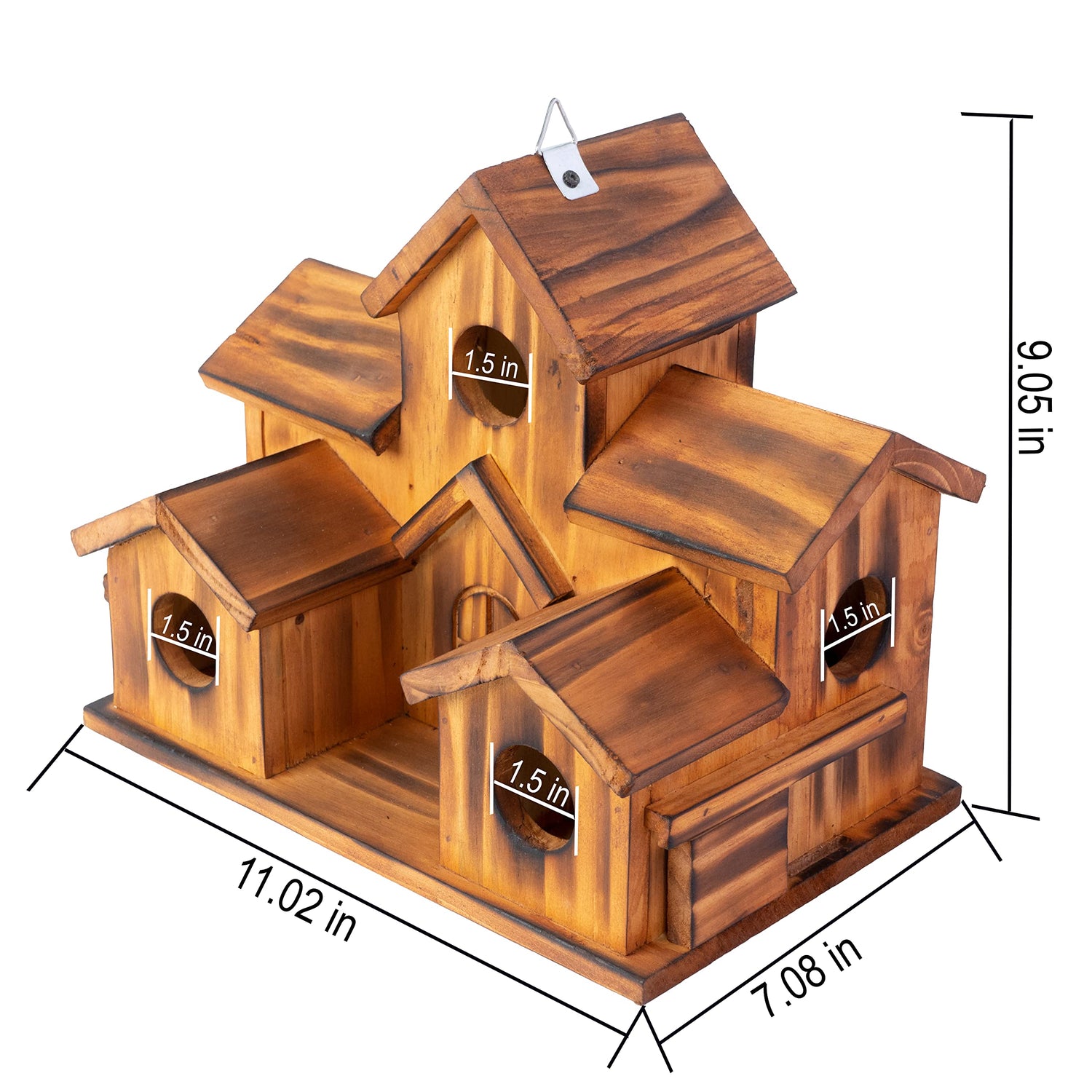 COLEBA Bird Houses for Outside,Outdoor 5 Hole Bird House Room for 5 Bird Families Bluebird Finch Cardinals Hanging Birdhouse for Garden (Brown - Set COLEBA