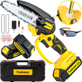 Mini Chainsaw Cordless, Best Mini Chain Saw Cordless 6 Inch With Security Lock [Seniors Friendly], Super Handheld Chain Saws Battery Powered With Zeeksaw