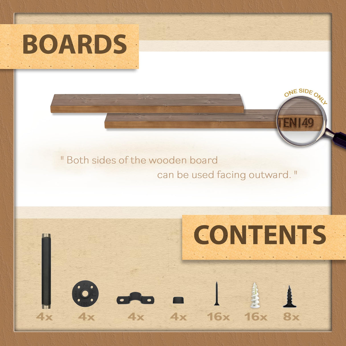 TEN49 Espresso Industrial Pipe Floating Wood Shelf - 36" Rustic Decor TEN49