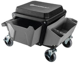 Powerbuilt Rolling Work Seat Brake Stool with 4-inch Rubber Lockable Wheels, Big Seating Platform, Tool Trays and Drawer 330 lb. Capacity, Mechanics, Powerbuilt