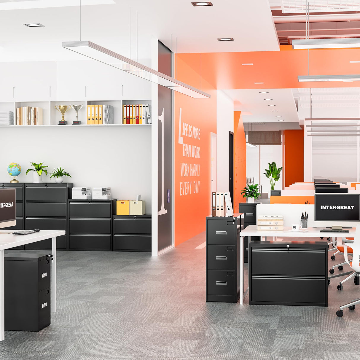 INTERGREAT File Cabinet 2 Drawers, Metal Lateral Filing Cabinet with Lock for Home Office, Locking Horizontal File Cabinet for Hanging Files INTERGREAT