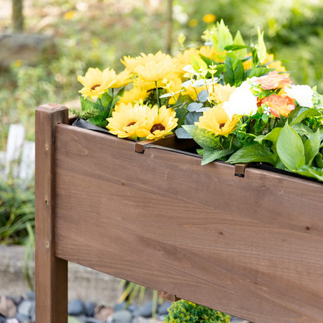 Outsunny Raised Garden Bed with 8 Grow Grids, Wooden Outdoor Plant Box Stand with Folding Side Table and Wheels, 49" x 21" x 34", for Vegetables, Outsunny