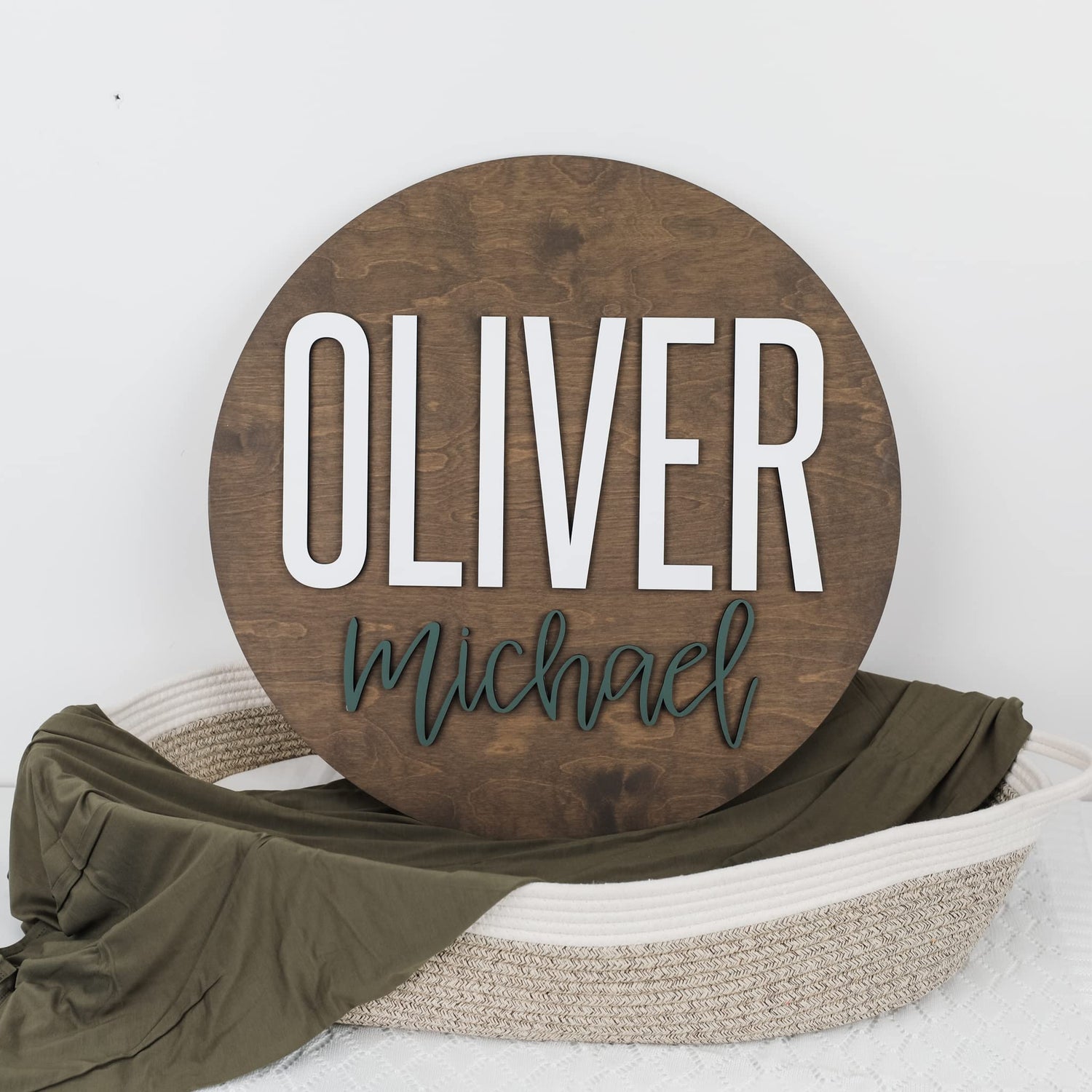 Custom Round Nursery Name Sign, Personalized Wooden Wall Plaque, 12" 18" 24", 30" 3D Wall Art for Children & Kids Rooms, Baby Shower, Hickory Hollow Hickory Hollow Designs