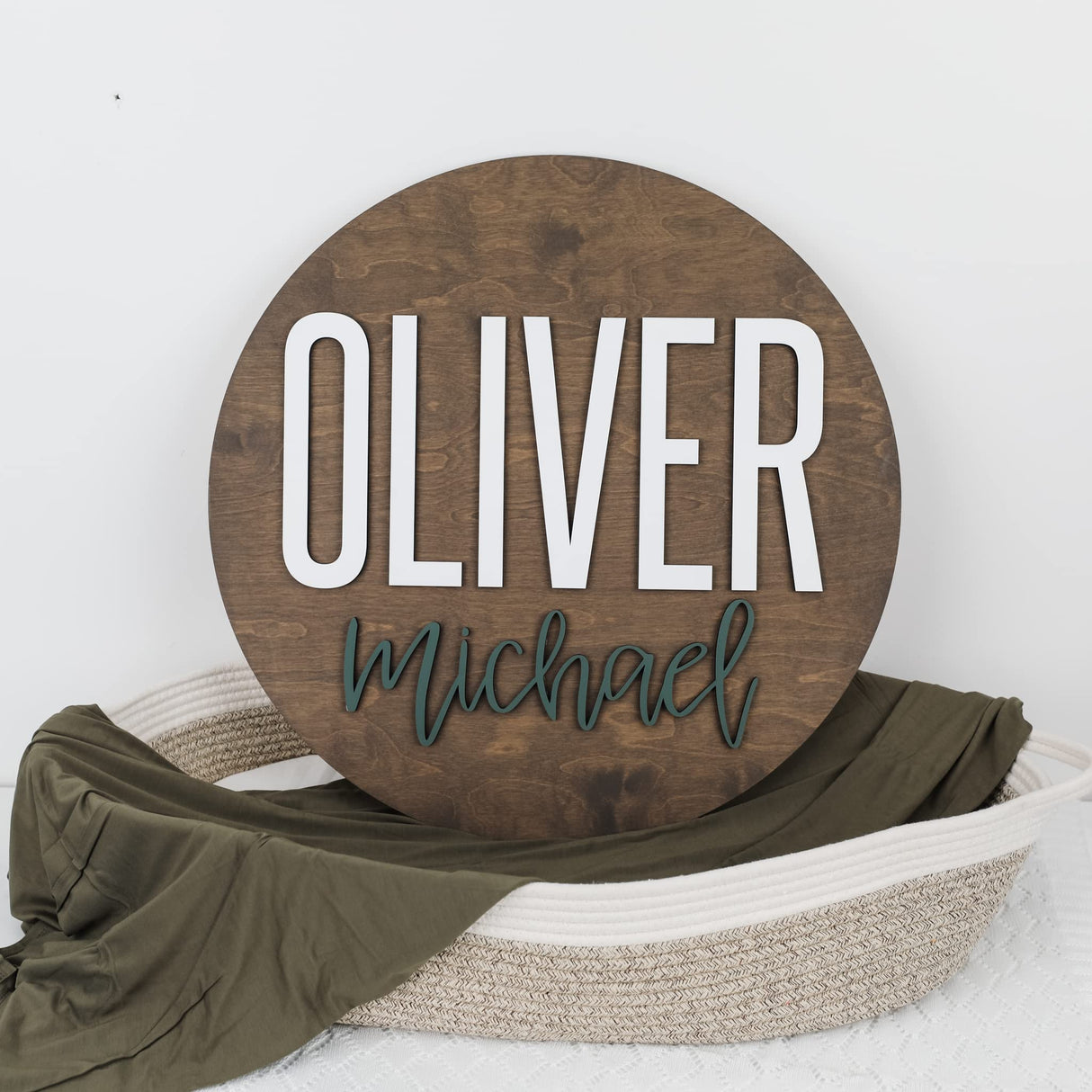 Custom Round Nursery Name Sign, Personalized Wooden Wall Plaque, 12" 18" 24", 30" 3D Wall Art for Children & Kids Rooms, Baby Shower, Hickory Hollow Hickory Hollow Designs