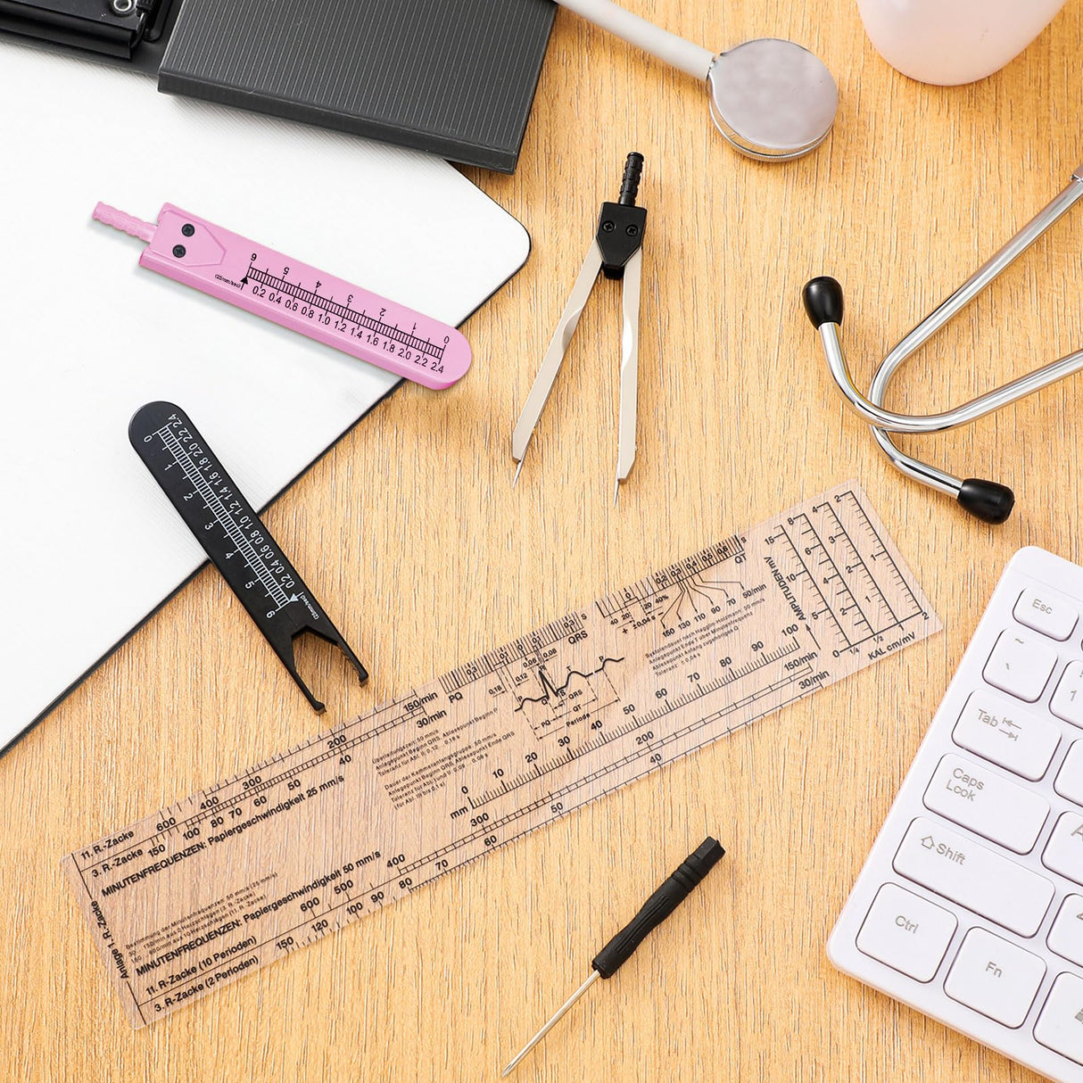 Tondiamo 2 Sets EKG Calipers and EKG Ruler Combination Set ECG Calipers Drafting Electrocardiogram Divider ECG Calipers Measuring Tool for Nursing Tondiamo