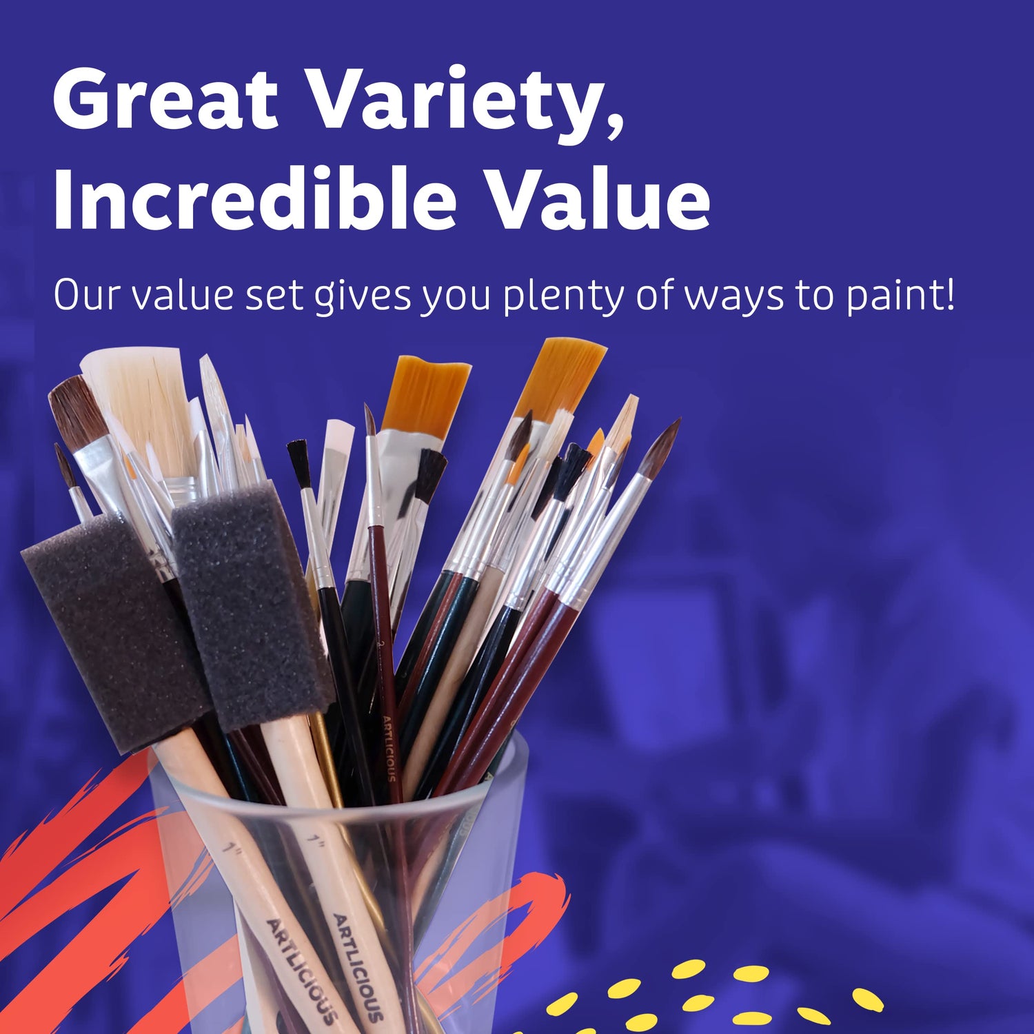Artlicious Paint Brushes - Acrylic Paint Set and Detail Paint Brushes for Kids - Use with Craft, Watercolor, Oil, Gouache Paints, Face Art, Washable Artlicious