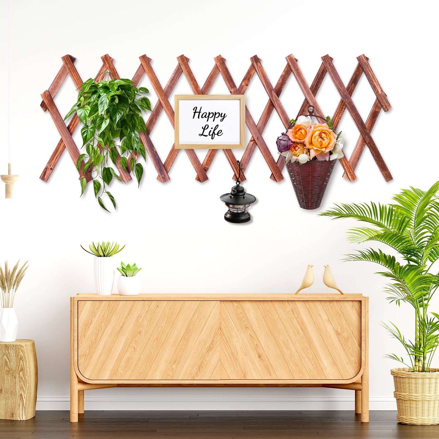 HolyMaji 2 Pack Expandable Wooden Lattice Fence, Garden Trellis for Climbing Outdoor Plants, Stretchable Panel Wall Trellis Vertical Rack Wood Frame HolyMaji