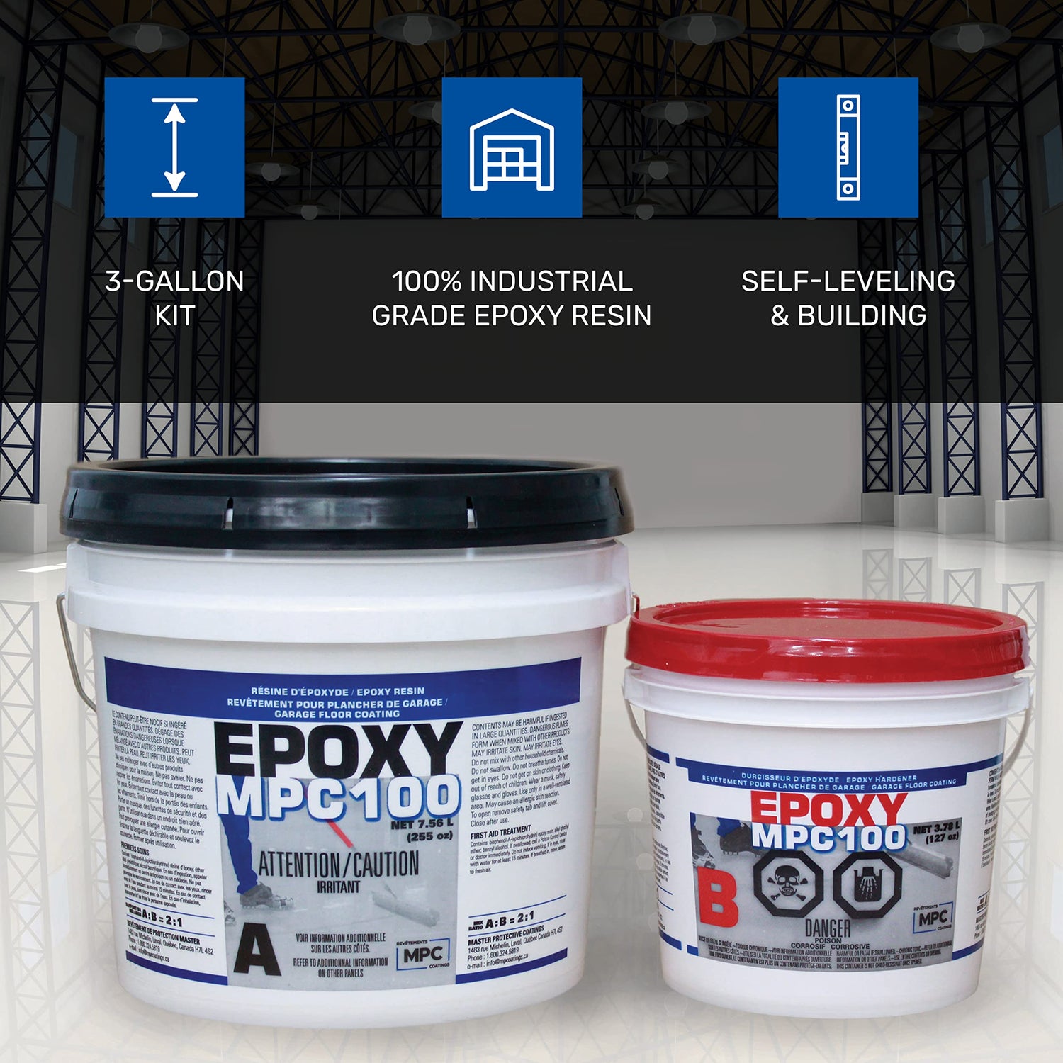 Clear Epoxy Resin Coating for Floors & Counter Tops, 100% Solids, Self Leveling - 3 Gallon Kit Master Protective Coatings