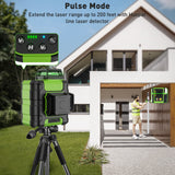 Huepar 3x360 Green Cross Line Laser Level with Pulse Mode, Li-ion Battery, Hard Case Huepar