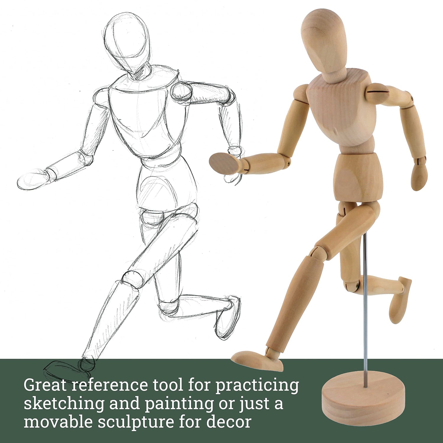 US Art Supply Wood 12" Artist Drawing Manikin Articulated Mannequin with Base and Flexible Body - Perfect for Drawing The Human Figure (12" Male) U.S. Art Supply