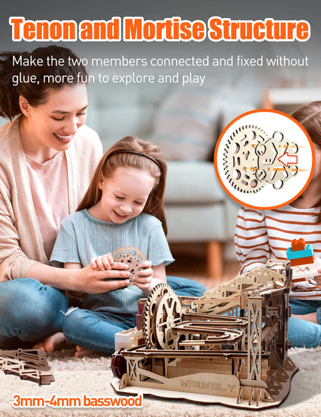 MIEBELY Electrical 3D Wooden Puzzles Adults Craft Toys DIY Marble Run Model Building Kits Block Toys W/Motor, Mechanical Gear Engineering Kit Home MIEBELY