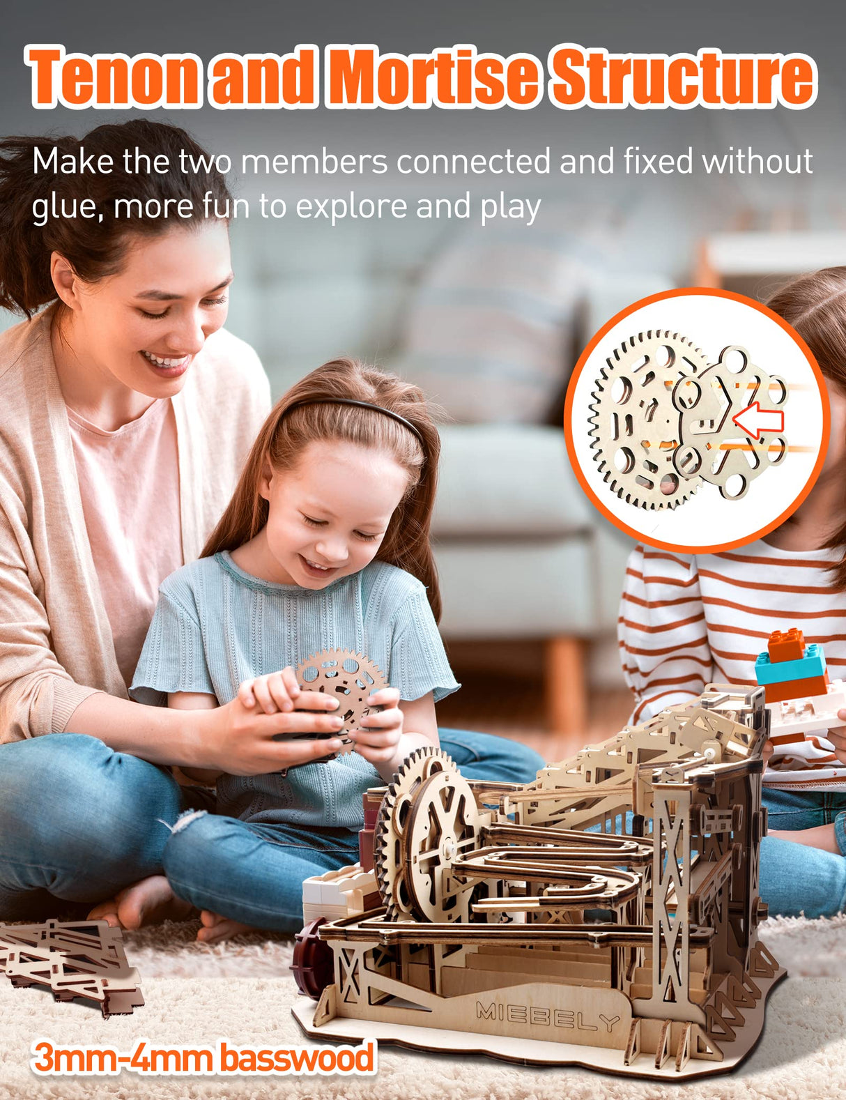 MIEBELY 3D Wooden Puzzles for Adults Bundle Set - Marble Run Model Building Kits & LED Carousel Music Box, Unique Gift Hobby for Boys Girls Family MIEBELY
