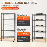 FDW Adjustable 5-Tier Metal Shelf with Wheels, 250 lbs Capacity, Easy Assembly, Ideal for Small Spaces FDW
