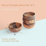 cintika Set of 4 Round Wooden Bowl Set. 4 inch Handmade Calabash Bowl, Small Wooden Bowl Set, Nuts and Small Snacks Serving Bowls, Sauce Bowl, cintika