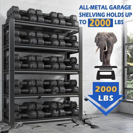 REIBII Garage Shelving, 72" Garage Storage Shelves Heavy Duty Shelving Units and Storage Loads 2000LBS, Adjustable 5 Tier Metal Shelving for Garage REIBII