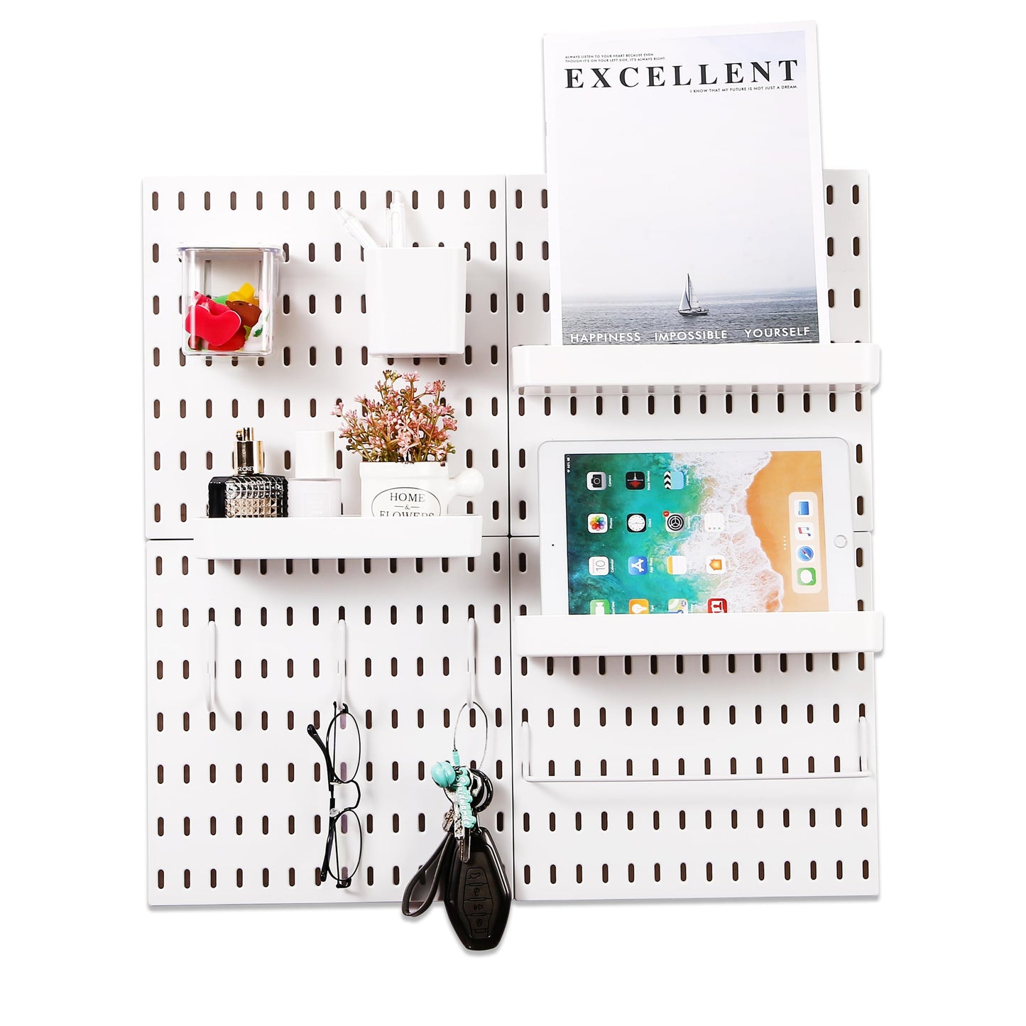 J3A Collections Peg Board Set | White Pegboard Wall Organizer, Sets of 4 Pegboards with 9 Different Accessories - Wall Peg Boards Panels Kits for - WoodArtSupply