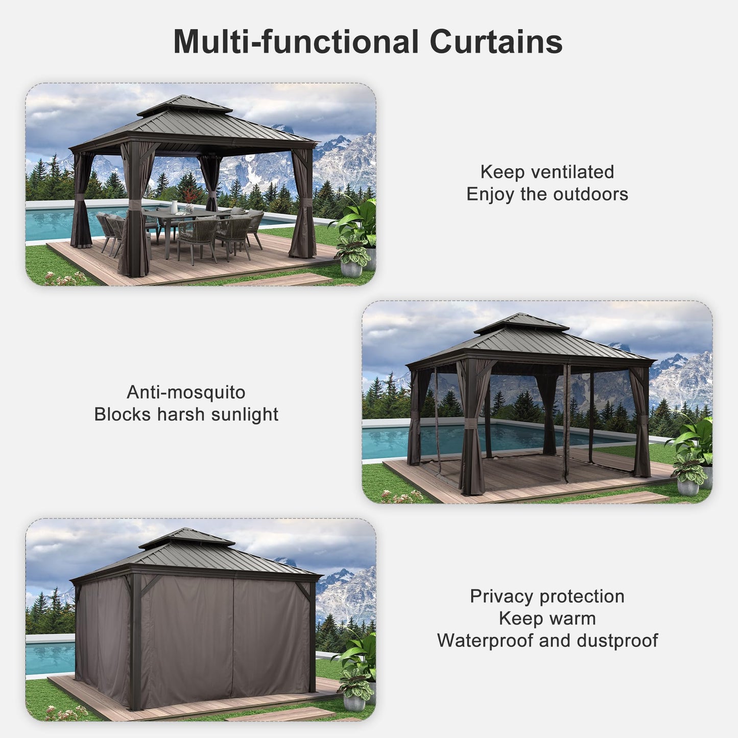 PURPLE LEAF 12' X 12' Outdoor Gazebo with Metal Roof Permanent Hardtop Gazebo with Light for Patio Lawn and Garden Grey - WoodArtSupply