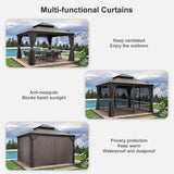 PURPLE LEAF 12' X 12' Outdoor Gazebo with Metal Roof Permanent Hardtop Gazebo with Light for Patio Lawn and Garden Grey PURPLE LEAF